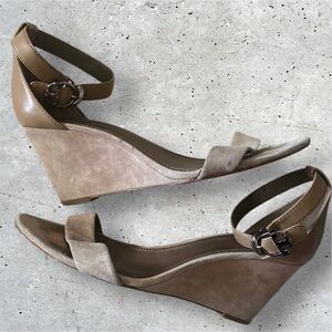 Tory Burch Tan Wedges with Ankle Strap and Versatile Design